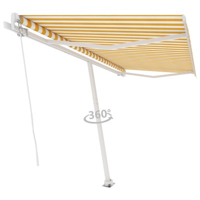 Toldo de pie manual retráctil amarillo y blanco 400x300 cm