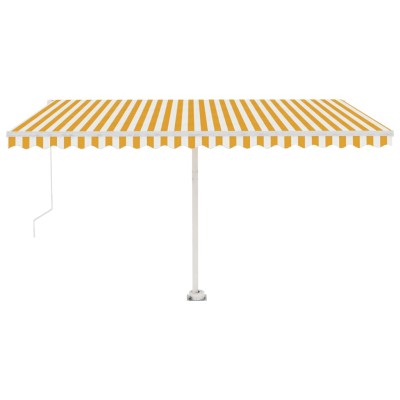 Toldo de pie manual retráctil amarillo y blanco 400x300 cm