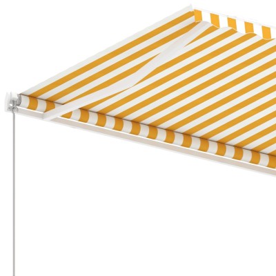 Toldo de pie manual retráctil amarillo y blanco 400x300 cm