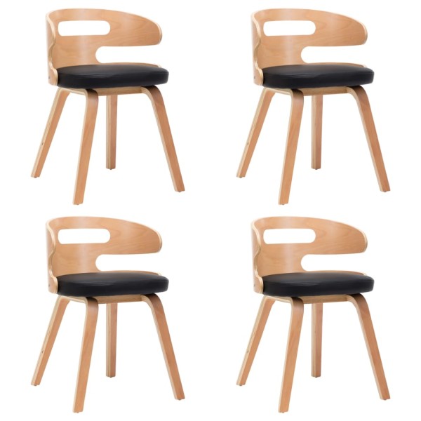 Sillas de comedor 4 uds madera curvada cuero sintético negro