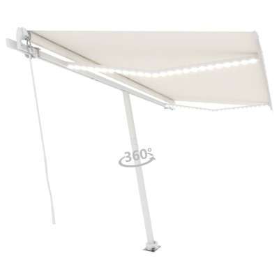 Toldo manual retráctil con luz LED crema 450x350 cm