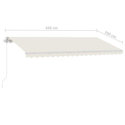 Toldo manual retráctil con luz LED crema 450x350 cm