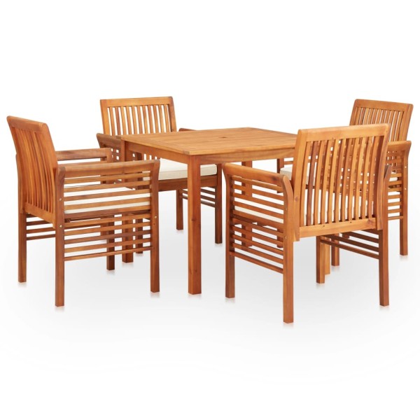 Set comedor de jardín 5 pzas y cojines madera maciza de acacia