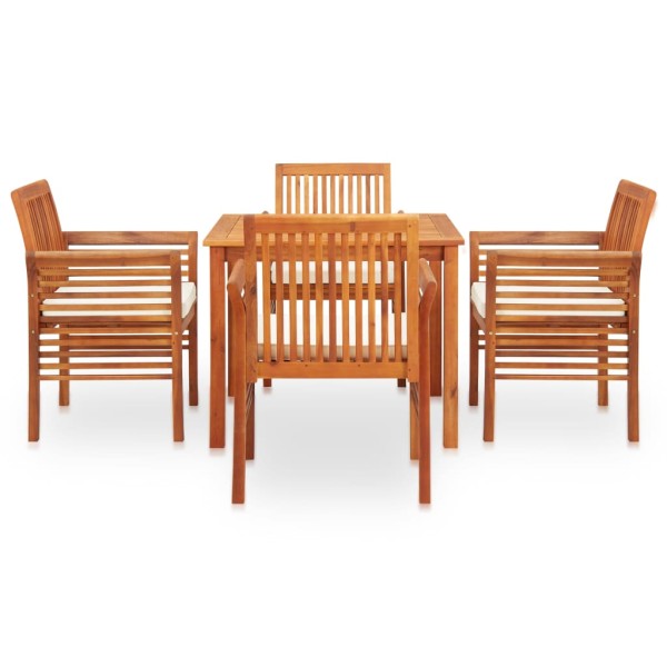 Set comedor de jardín 5 pzas y cojines madera maciza de acacia