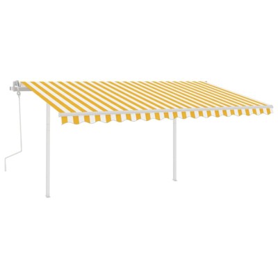 Toldo manual retráctil con postes amarillo y blanco 4x3 m