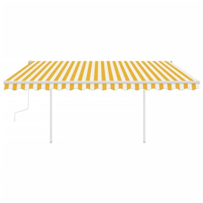 Toldo manual retráctil con postes amarillo y blanco 4x3 m