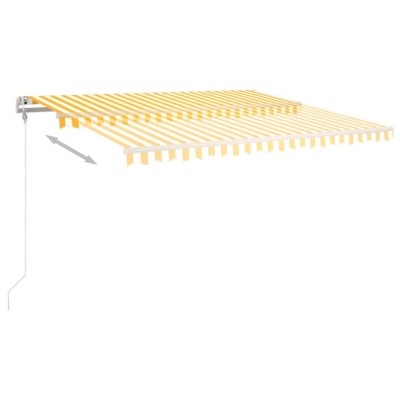 Toldo manual retráctil con postes amarillo y blanco 4x3 m