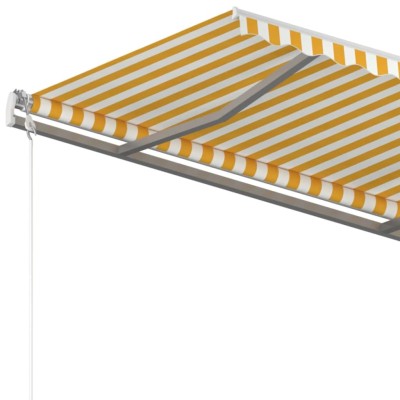 Toldo manual retráctil con postes amarillo y blanco 4x3 m