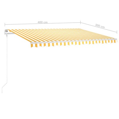 Toldo manual retráctil con postes amarillo y blanco 4x3 m