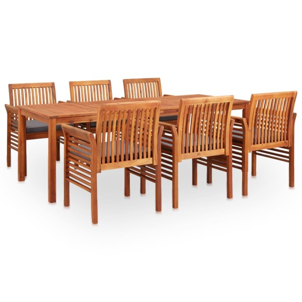 Set comedor de jardín 7 pzas y cojines madera maciza de acacia