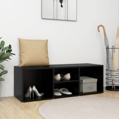 Banco zapatero de madera contrachapada negro 105x35x35 cm