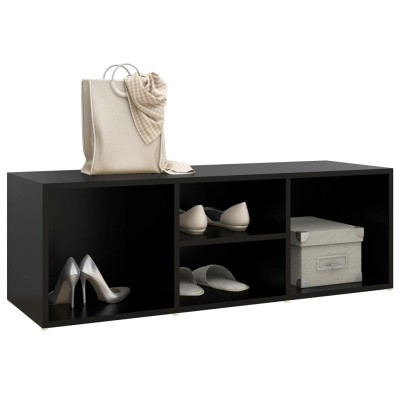 Banco zapatero de madera contrachapada negro 105x35x35 cm