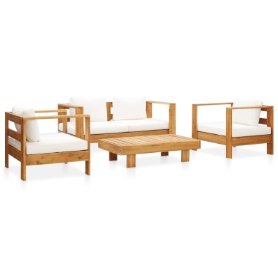 Muebles de jardín 4 pzas con cojines madera maciza acacia crema