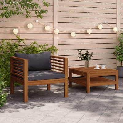 Set sofás jardín 2 pzas con cojines gris oscuro madera acacia