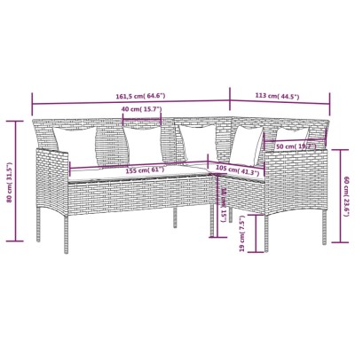 Set de sofás en forma de L 5 pzas cojines ratán sintético gris