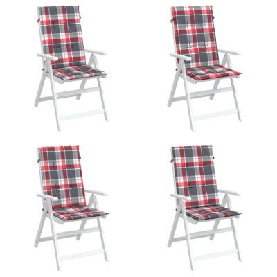 Cojín silla jardín respaldo alto 4 uds cuadros rojo 120x50x3 cm