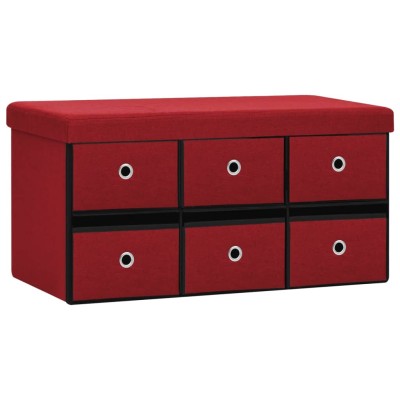 Banco almacenaje plegable lino sintético rojo tinto 76x38x38 cm