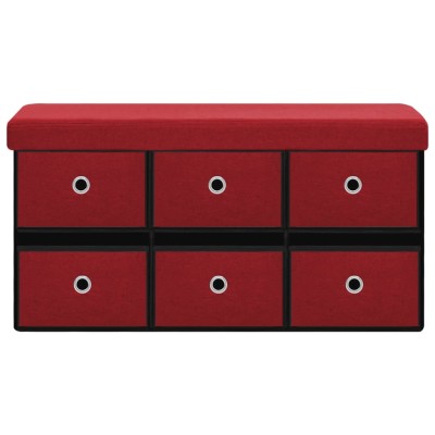 Banco almacenaje plegable lino sintético rojo tinto 76x38x38 cm