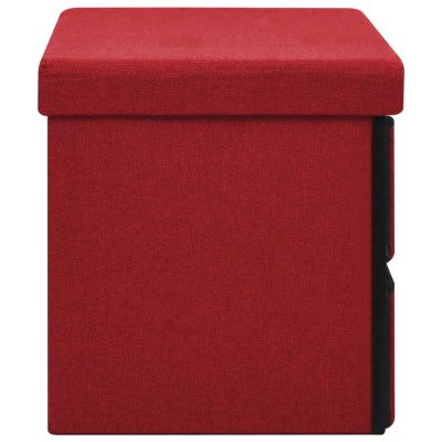 Banco almacenaje plegable lino sintético rojo tinto 76x38x38 cm