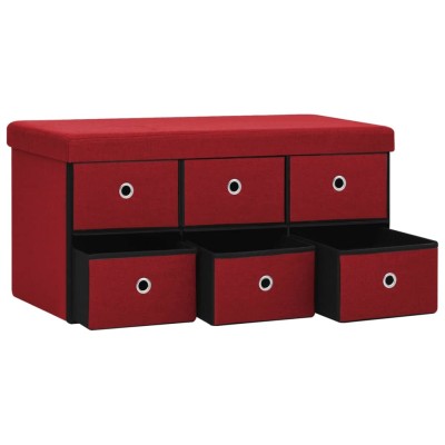 Banco almacenaje plegable lino sintético rojo tinto 76x38x38 cm