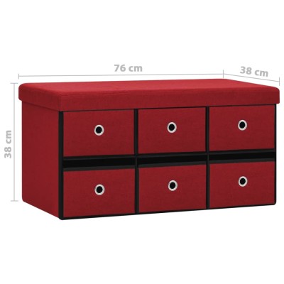 Banco almacenaje plegable lino sintético rojo tinto 76x38x38 cm