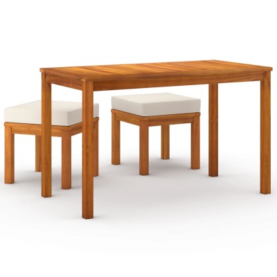 Set de comedor para jardín 3 piezas con cojines madera acacia