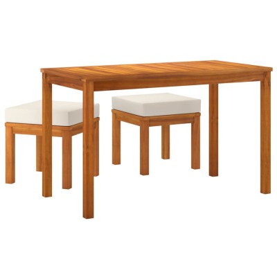 Set de comedor para jardín 3 piezas con cojines madera acacia