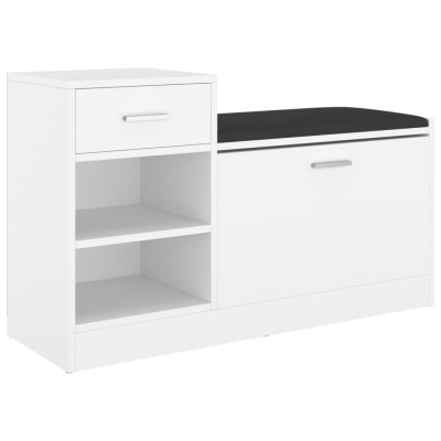 Banco zapatero de madera contrachapada blanco 94,5x31x57 cm