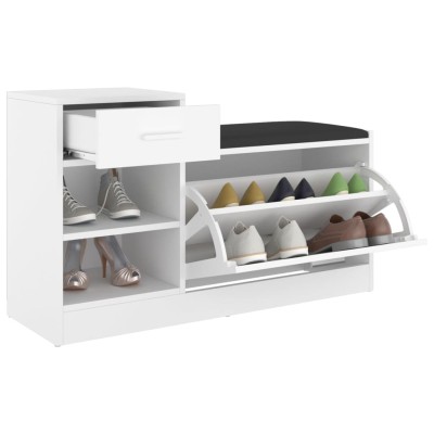 Banco zapatero de madera contrachapada blanco 94,5x31x57 cm