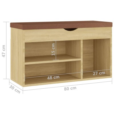 Banco zapatero con cojín madera ingeniería sonoma 80x30x47 cm