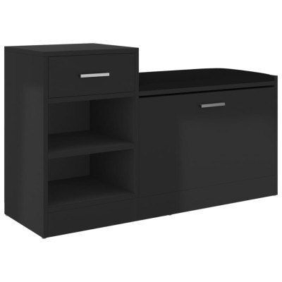 Banco zapatero madera de ingeniería negro brillo 94,5x31x57 cm