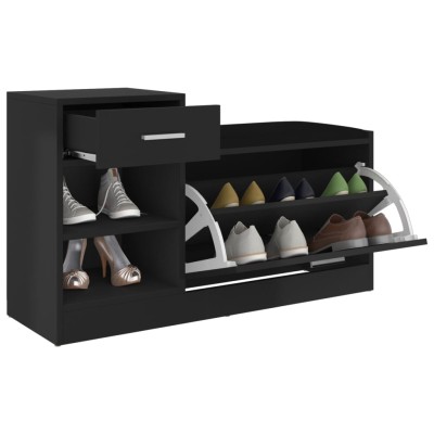 Banco zapatero madera de ingeniería negro brillo 94,5x31x57 cm