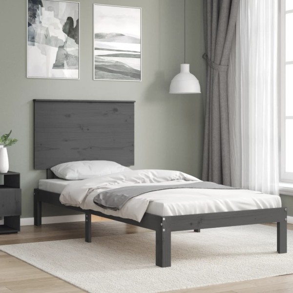 Estructura de cama con cabecero madera maciza gris 90x200 cm