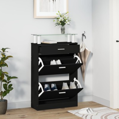 Mueble zapatero madera contrachapada negro 63x24x104 cm