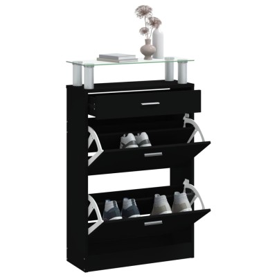 Mueble zapatero madera contrachapada negro 63x24x104 cm