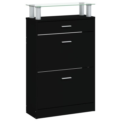 Mueble zapatero madera contrachapada negro 63x24x104 cm