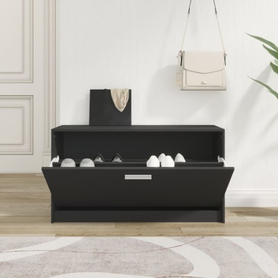 Banco zapatero de madera contrachapada negro 80x24x45 cm