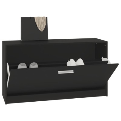 Banco zapatero de madera contrachapada negro 80x24x45 cm