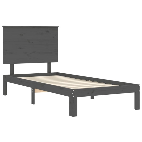 Estructura de cama con cabecero madera maciza gris 90x200 cm