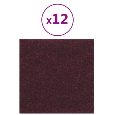 Paneles de pared 12 uds tela morado 30x30 cm 1,08 m²