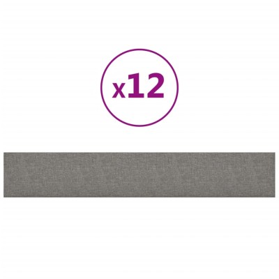 Paneles de pared 12 uds tela gris claro 90x15 cm 1,62 m²