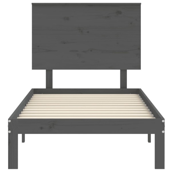 Estructura de cama con cabecero madera maciza gris 90x200 cm