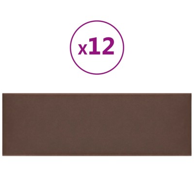 Paneles de pared 12 uds cuero sintético marrón 90x30 cm 3,24 m²