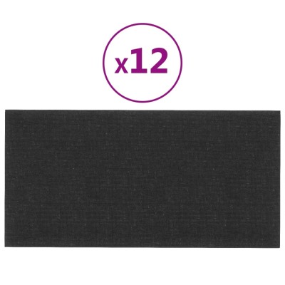 Paneles de pared 12 uds tela negro 60x30 cm 2,16 m²