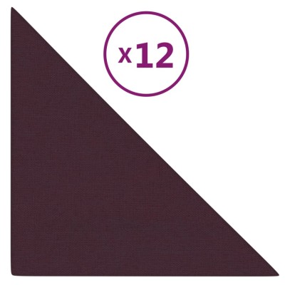 Paneles de pared 12 uds tela morado 30x30 cm 0,54 m²