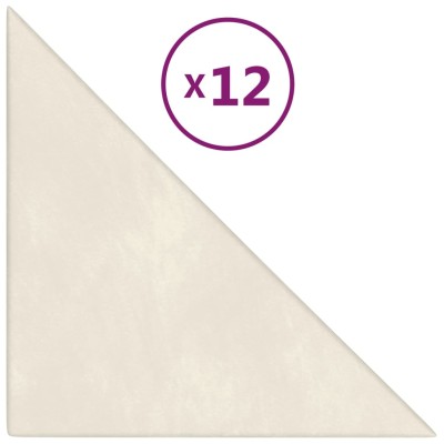 Paneles de pared 12 uds terciopelo crema 30x30 cm 0,54 m²