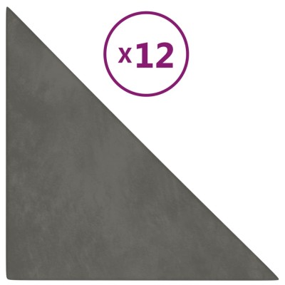 Paneles de pared 12 uds terciopelo gris oscuro 30x30 cm 0,54 m²