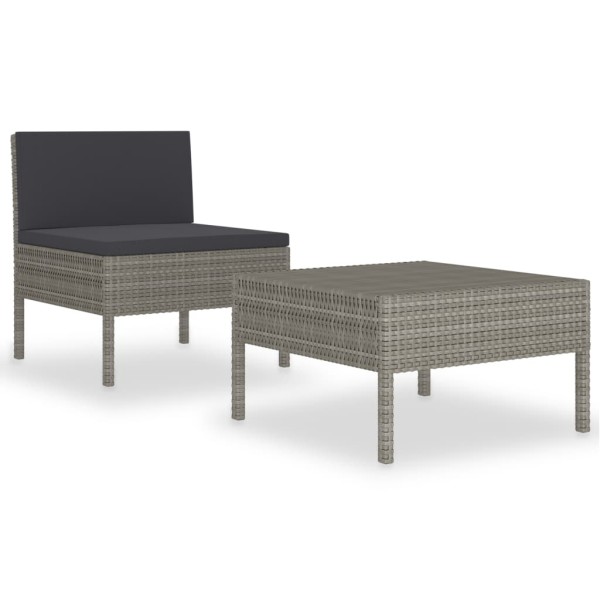 Set de muebles de jardín 2 pzas y cojines ratán sintético gris