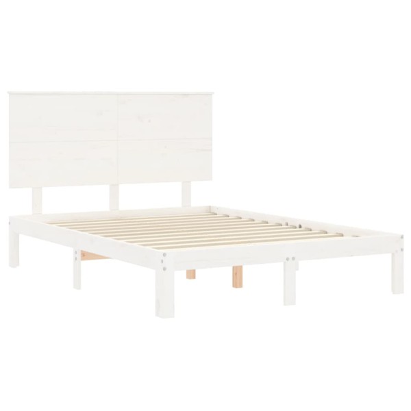 Estructura de cama con cabecero madera maciza blanco 120x200 cm