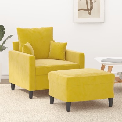 Sillón con taburete terciopelo amarillo 60 cm